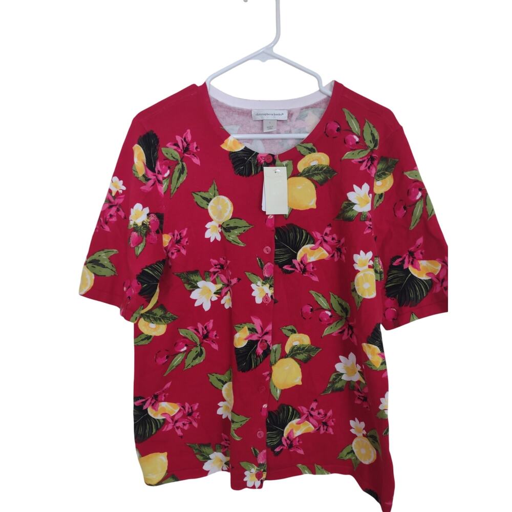 Christopher and Banks‎ Lemon Cherry Print Lightweight Cardigan Classic Casual